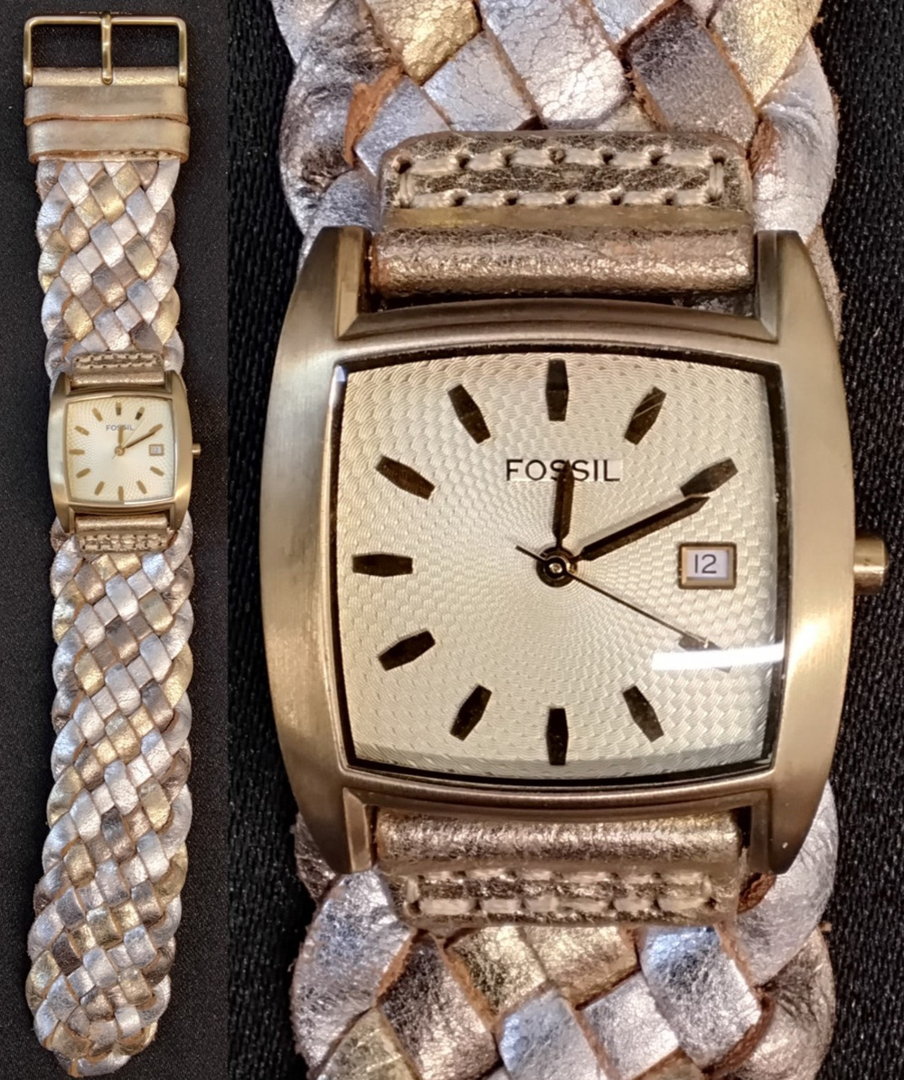 Fossil Women's Watch Metallic Leather Braided Band Gold Tone Working #Z5866